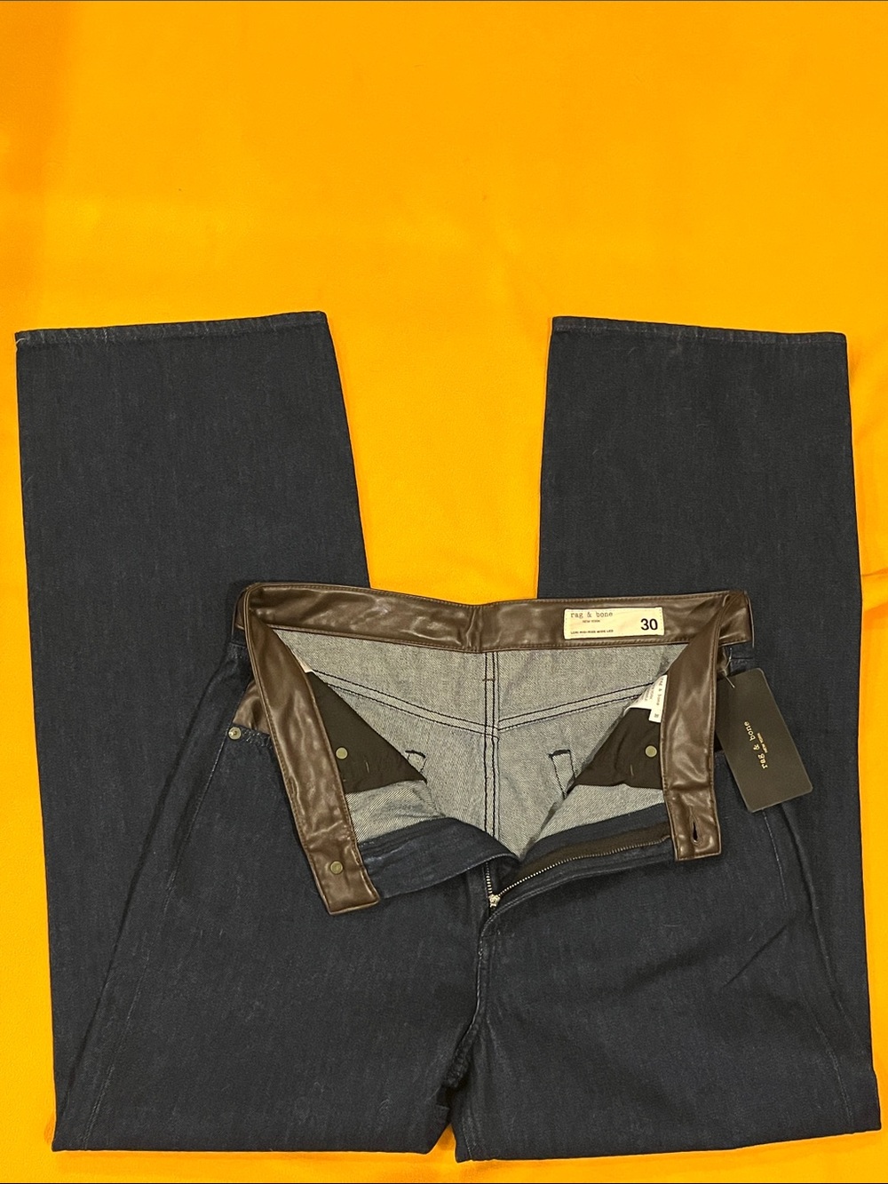 Rag & bone Lori mid-rise wide-leg jeans w/ faux leather accents Dark blue 30 NWT - Picture 9 of 12